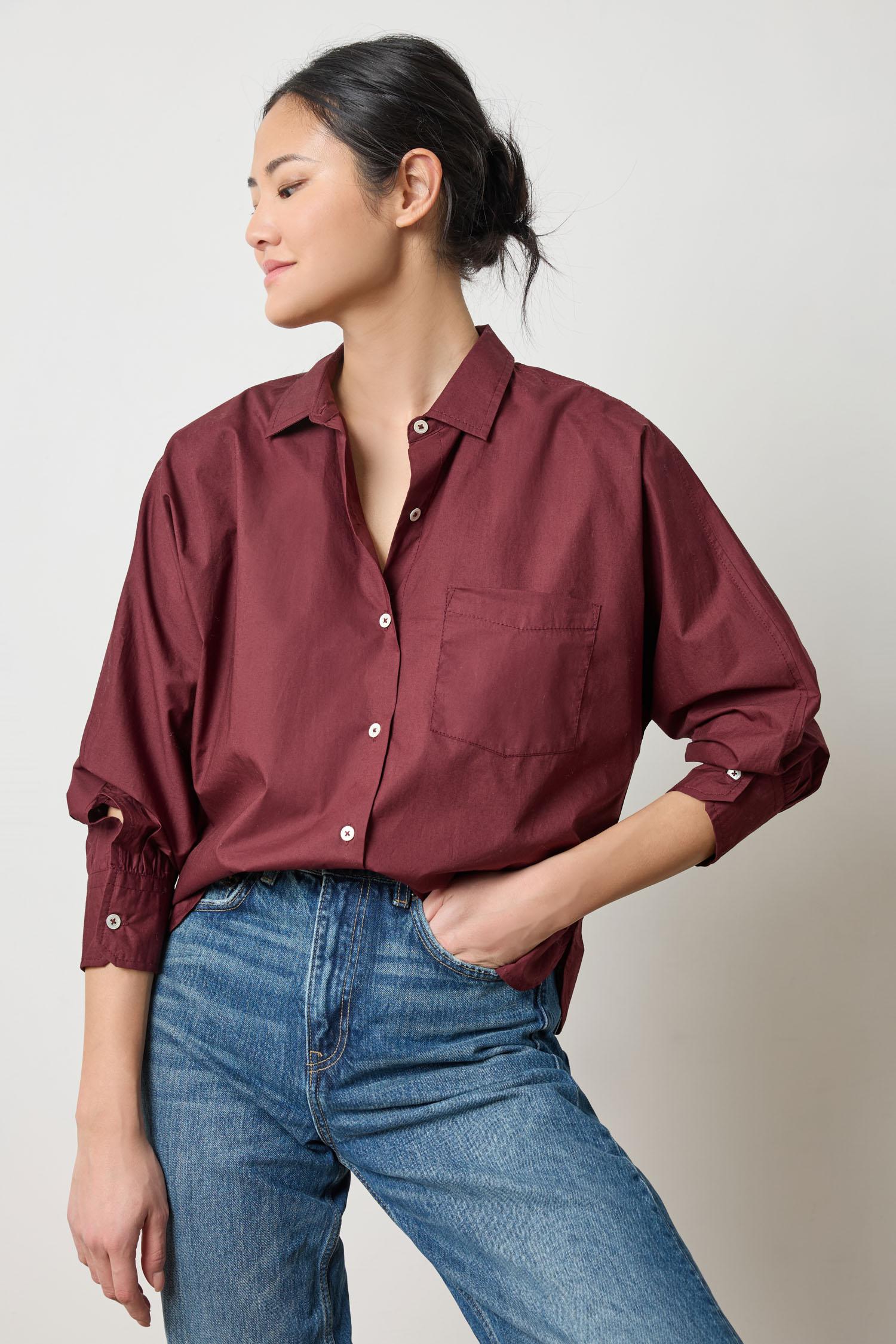 Dolman Sleeve Button Down Shirt Womens Top Mulberry A1