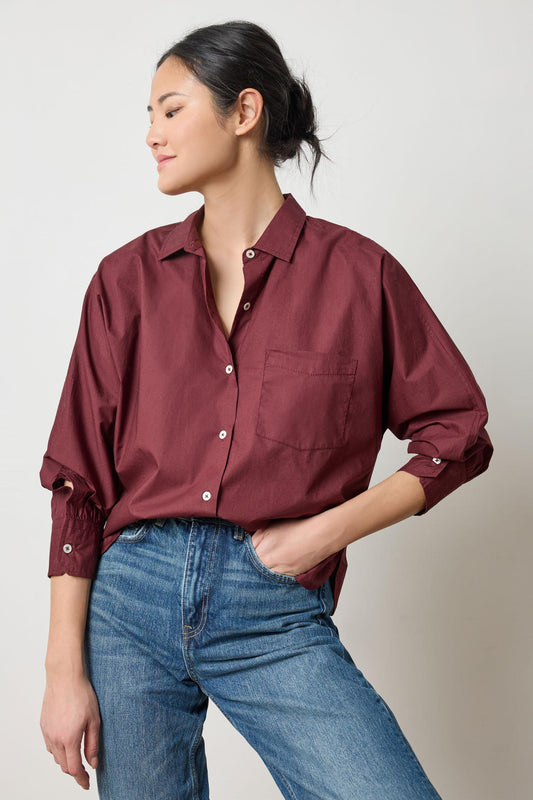 Dolman Sleeve Button Down Shirt in color Mulberry Image A1