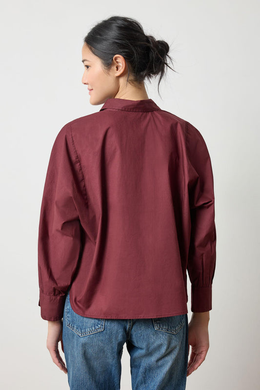Dolman Sleeve Button Down Shirt in color Mulberry Image A2