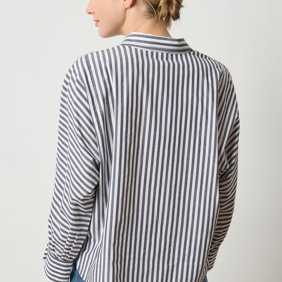 Dolman Sleeve Button Down Shirt Womens Top Navy/White Stripe A2
