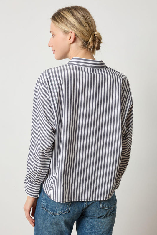 Dolman Sleeve Button Down Shirt Womens Top Navy/White Stripe A2