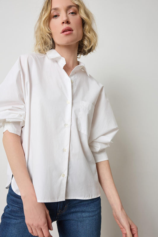 Dolman Sleeve Button Down Shirt in color White Image A1