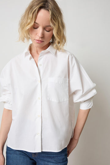 Dolman Sleeve Button Down Shirt in color White Image A3