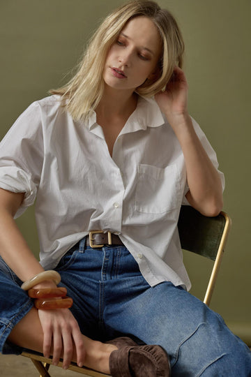 Dolman Sleeve Button Down Shirt in color White Image C0