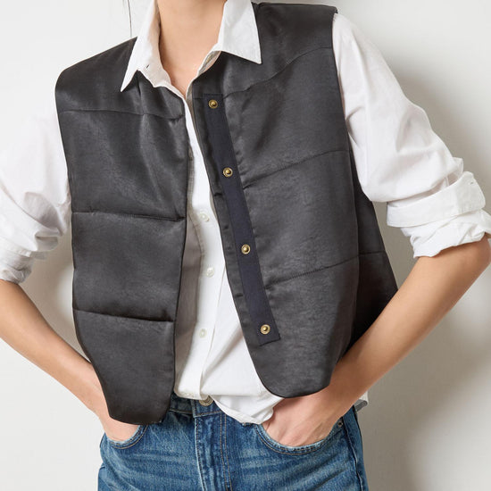 Satin Quilted Vest in color Black Image A1