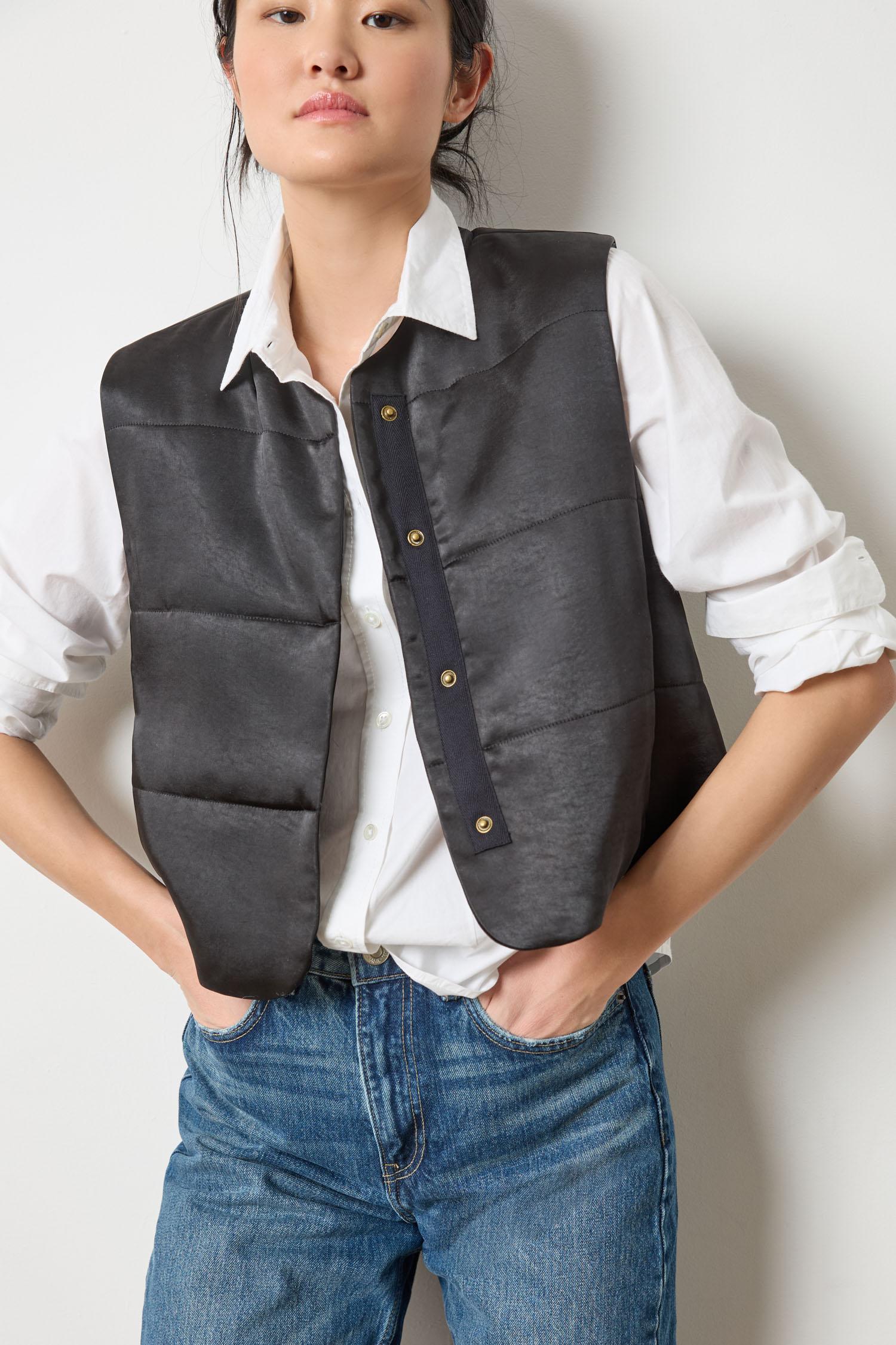Satin Quilted Vest in color Black Image A1