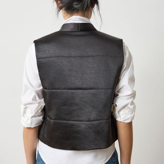 Satin Quilted Vest in color Black Image A2