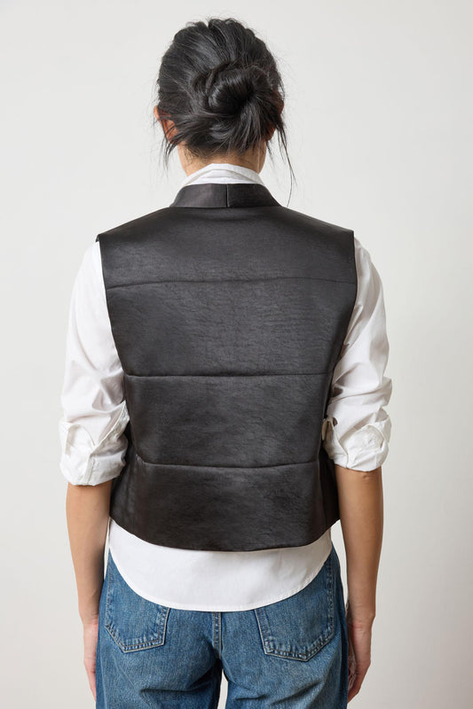 Satin Quilted Vest in color Black Image A2