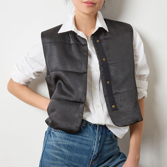 Satin Quilted Vest in color Black Image A3