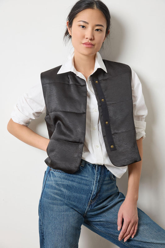 Satin Quilted Vest in color Black Image A3