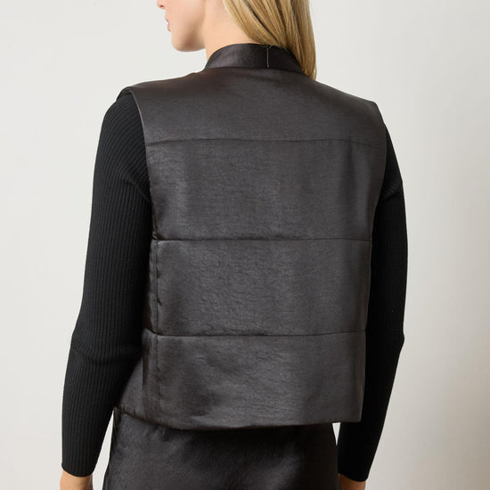 Satin Quilted Vest in color Black Image A5