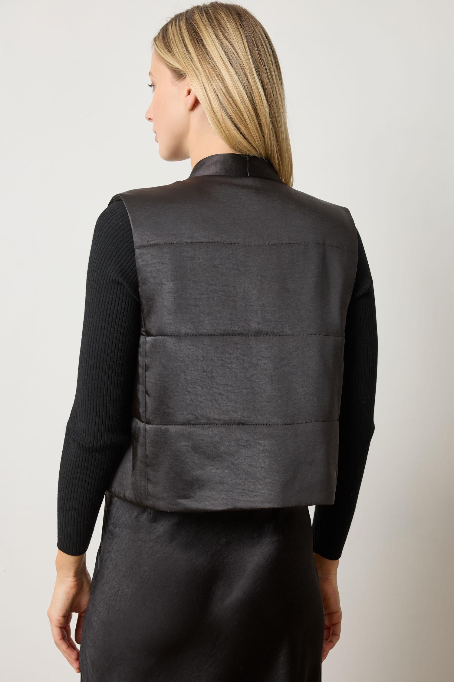 Satin Quilted Vest in color Black Image A5