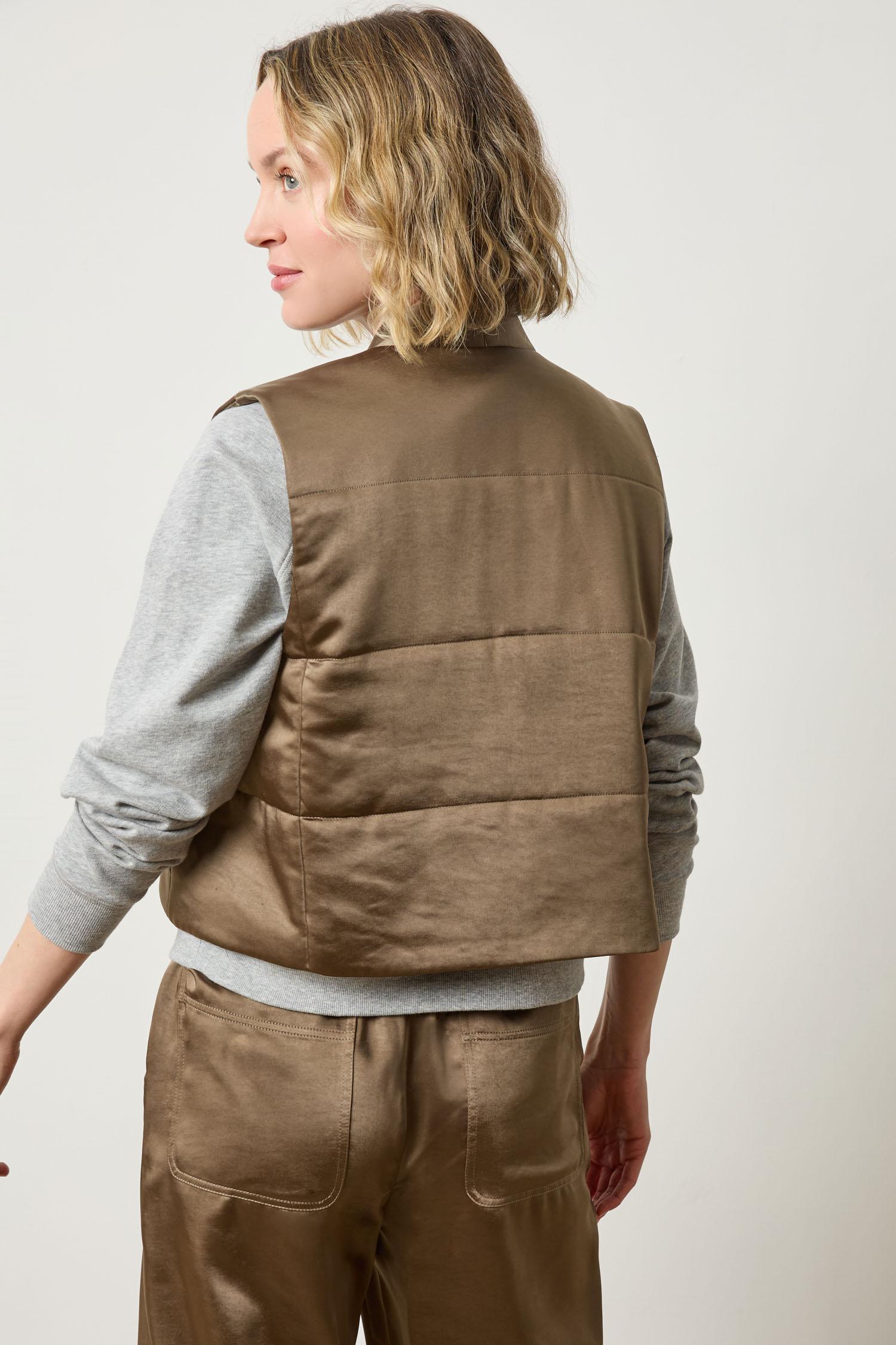 Satin Quilted Vest in color Parsley Image A2