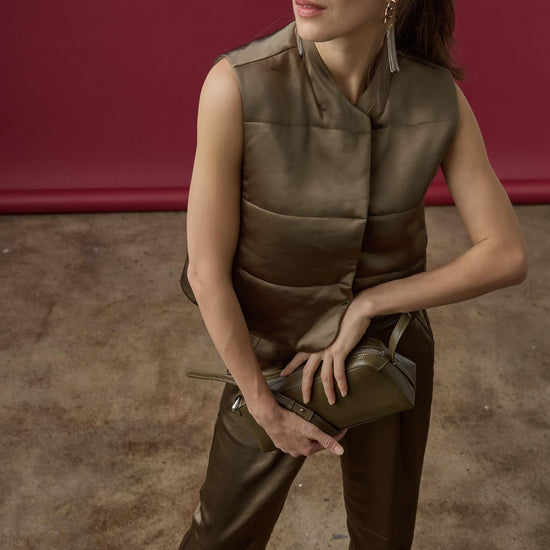 Satin Quilted Vest in color Parsley Image C0