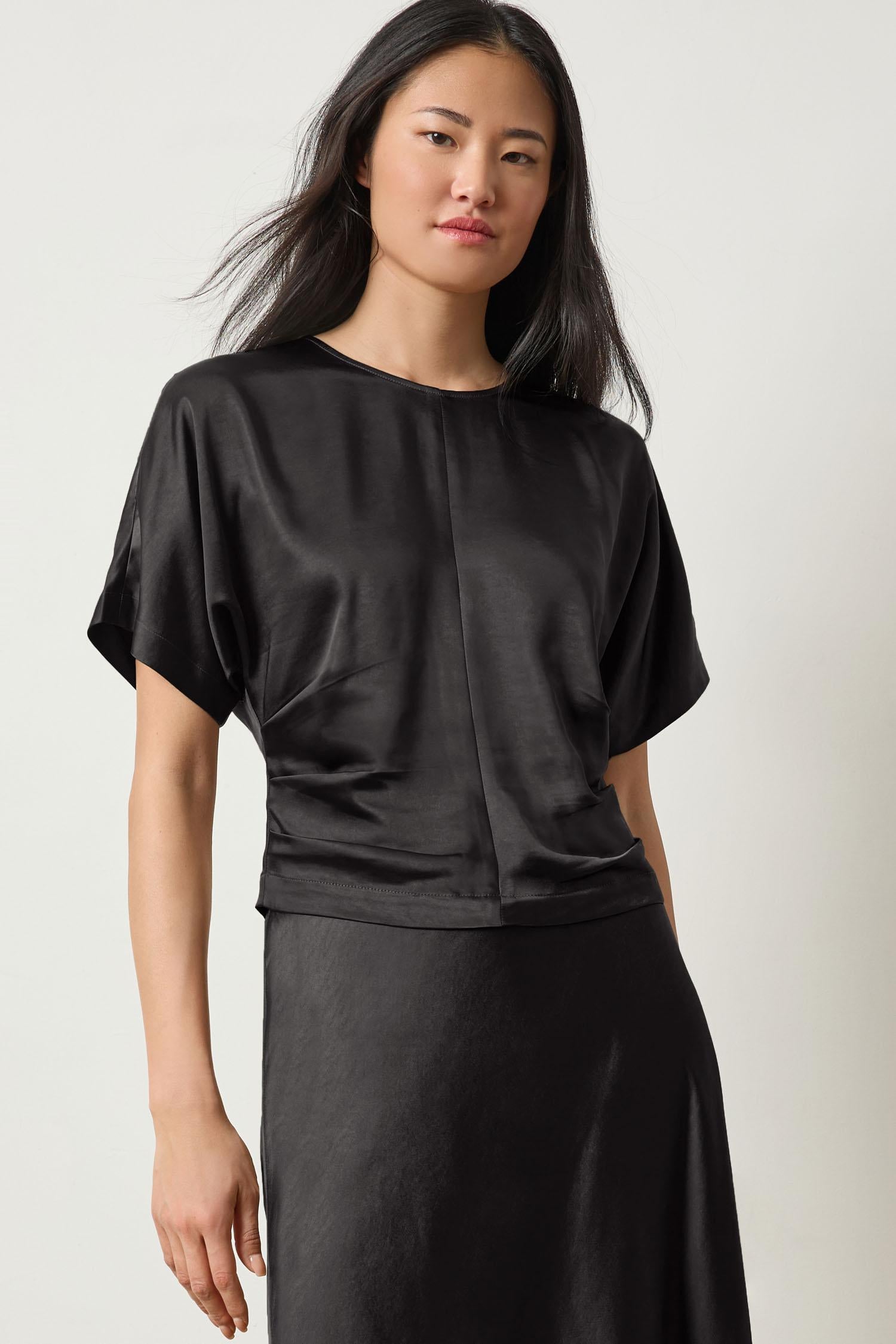 Satin Dolman Short Sleeve in color Black Image A1