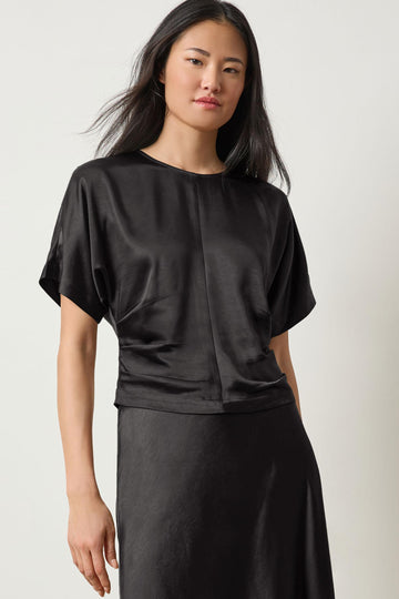 Satin Dolman Short Sleeve in color Black Image A1