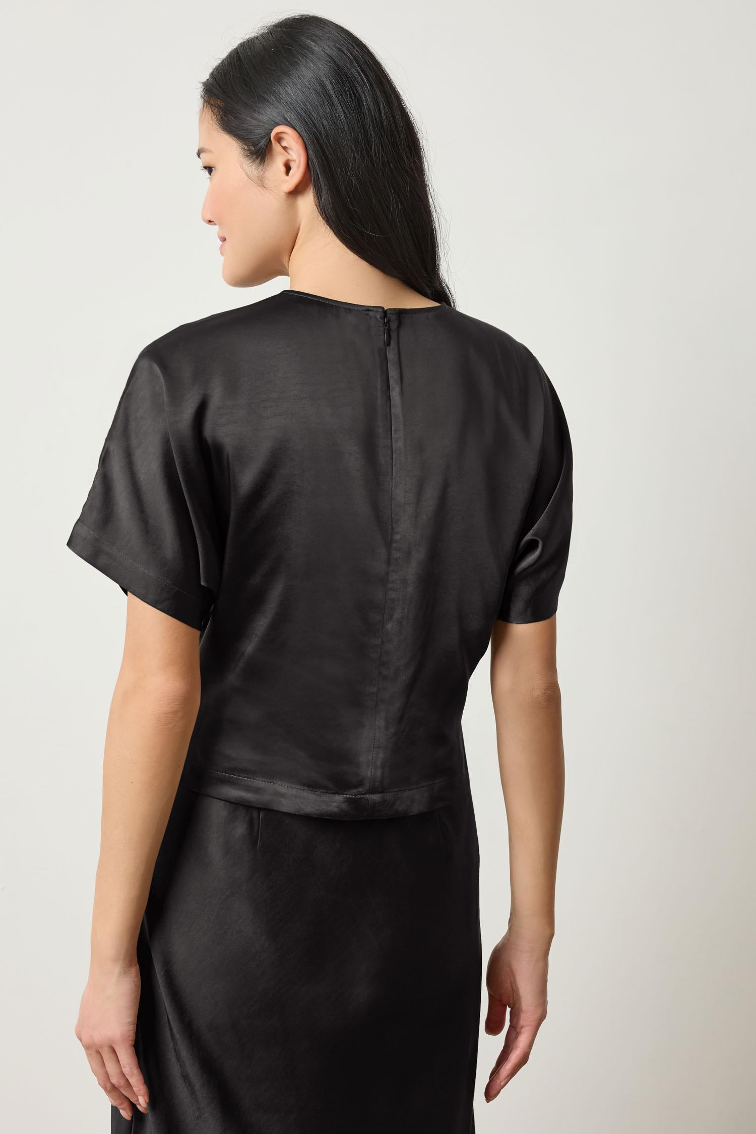Satin Dolman Short Sleeve in color Black Image A2
