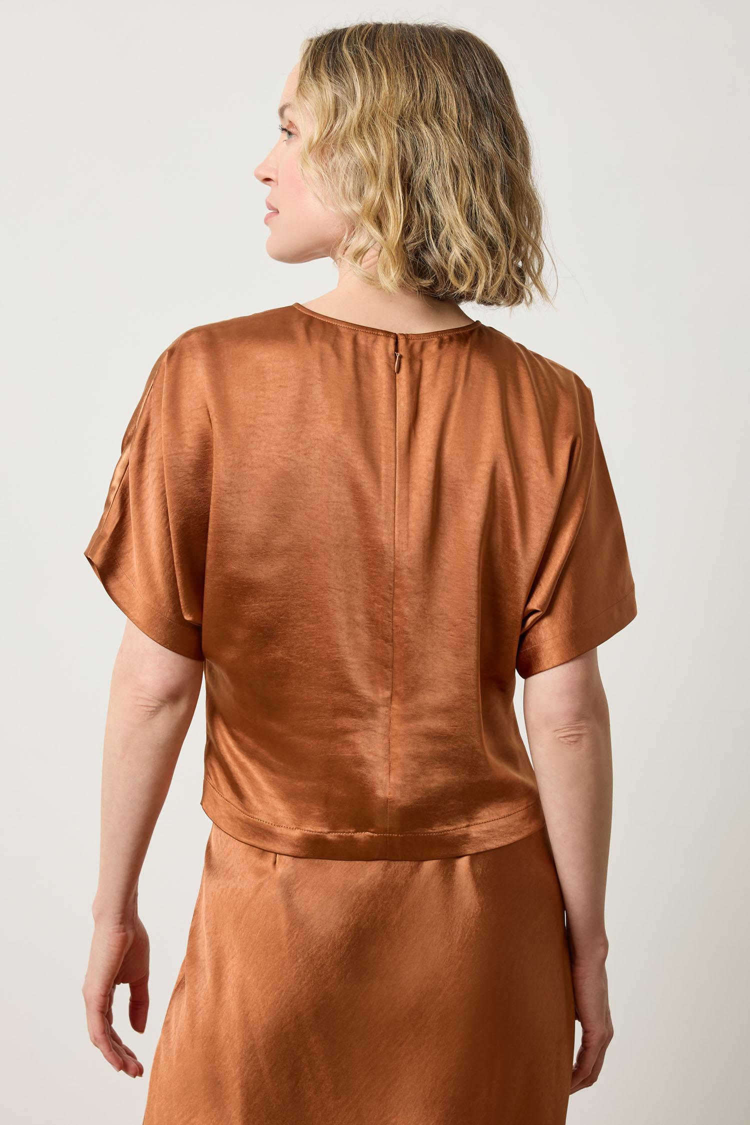 Satin Dolman Short Sleeve in color Copper Image A2