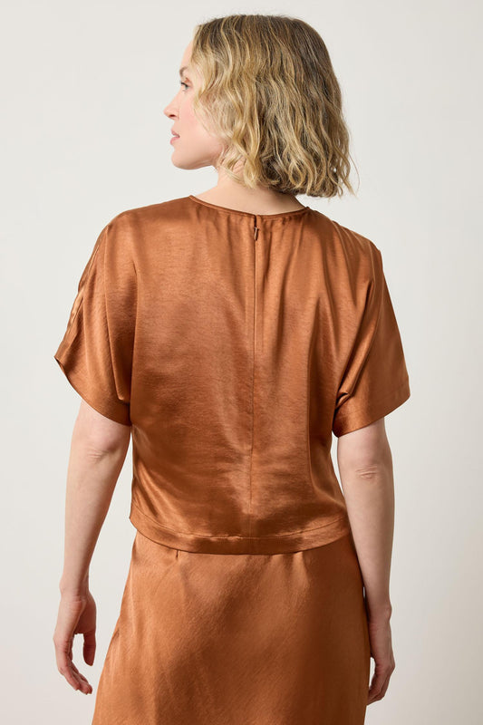 Satin Dolman Short Sleeve in color Copper Image A2