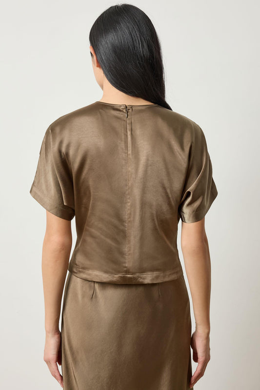 Satin Dolman Short Sleeve in color Parsley Image A2