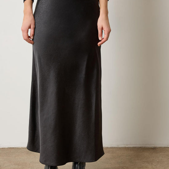 Satin Bias Maxi Skirt Womens Skirt Black A1