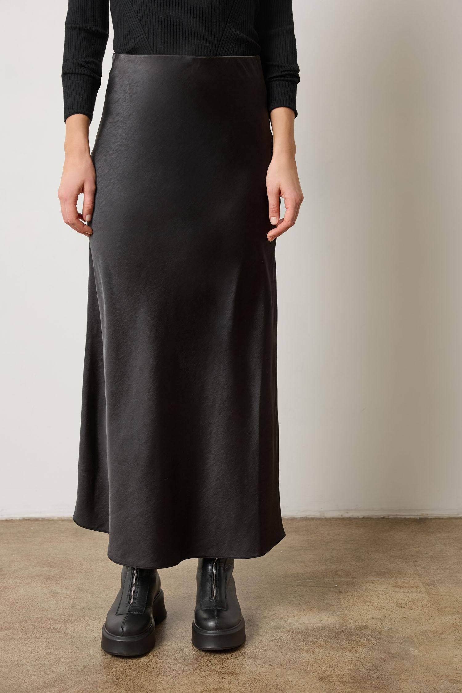 Satin Bias Maxi Skirt Womens Skirt Black A1