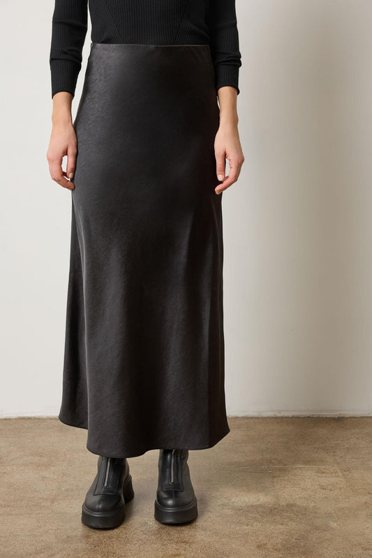 Satin Bias Maxi Skirt in color Black Image A1
