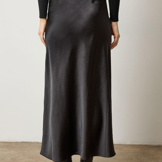 Satin Bias Maxi Skirt Womens Skirt Black A2