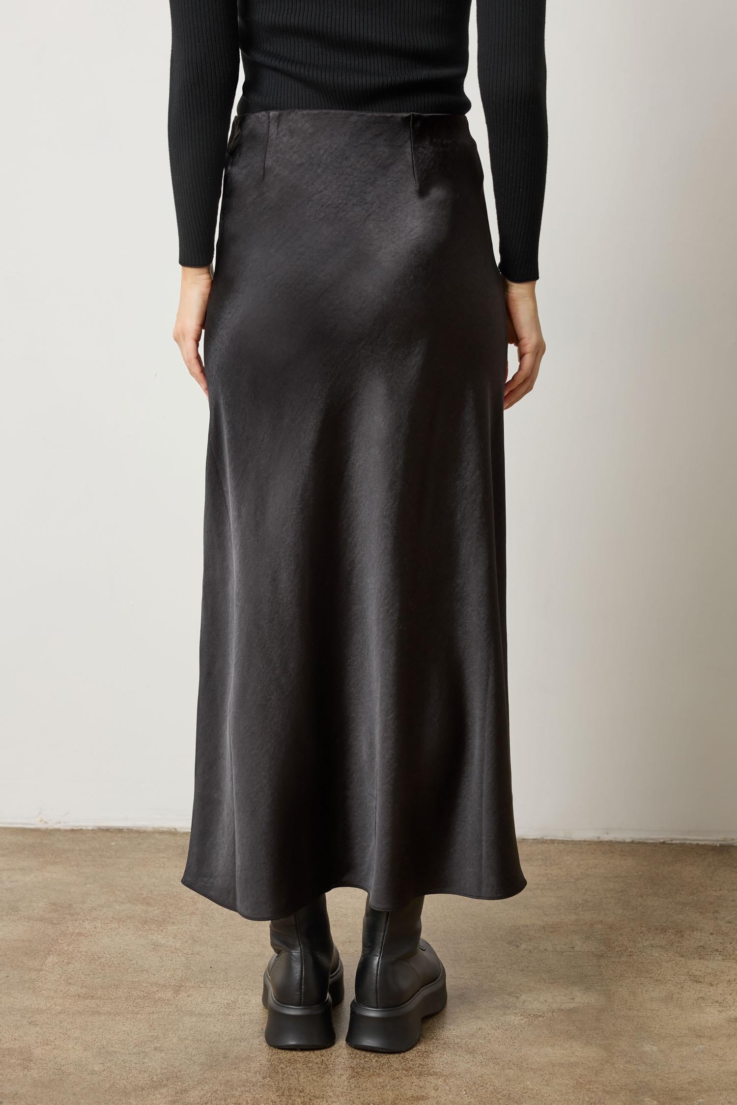 Satin Bias Maxi Skirt Womens Skirt Black A2