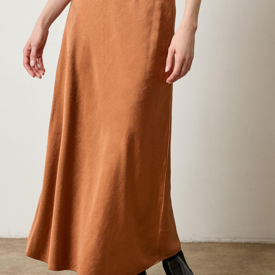 Satin Bias Maxi Skirt Womens Skirt Copper A1