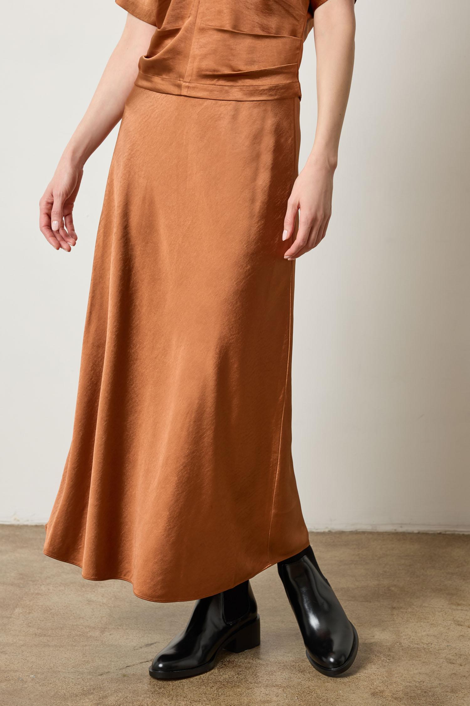 Satin Bias Maxi Skirt Womens Skirt Copper A1