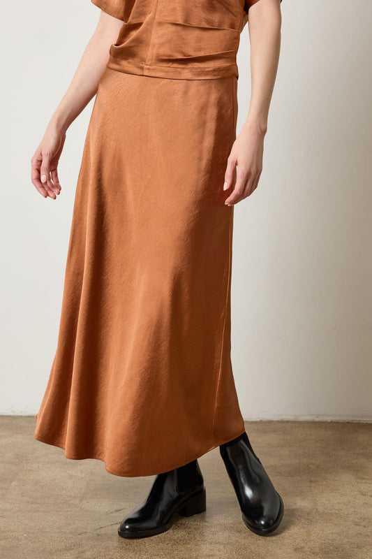 Satin Bias Maxi Skirt Womens Skirt Copper A1