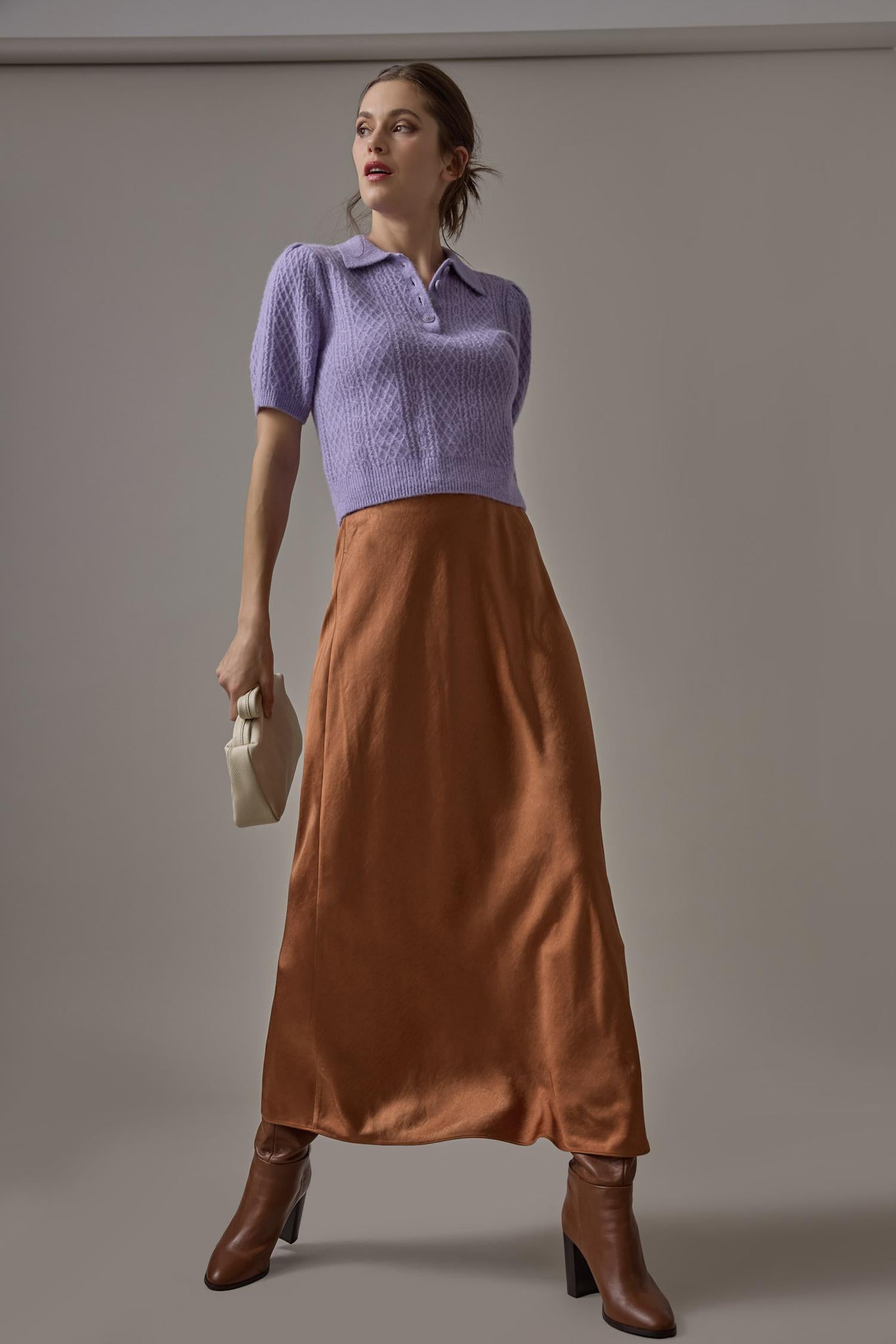 Satin Bias Maxi Skirt in color Copper Image C0