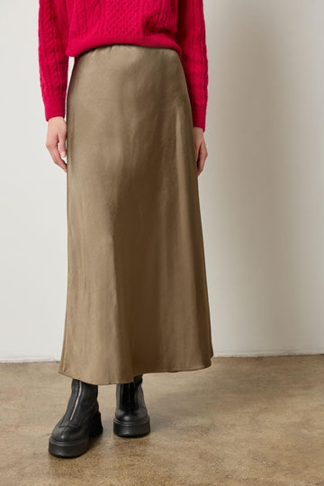 Satin Bias Maxi Skirt in color Parsley Image A1