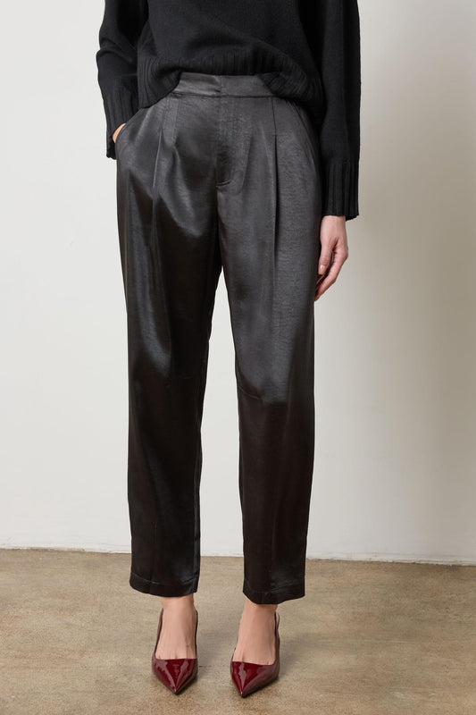 Satin Fly Front Pant Womens Pant Black A1