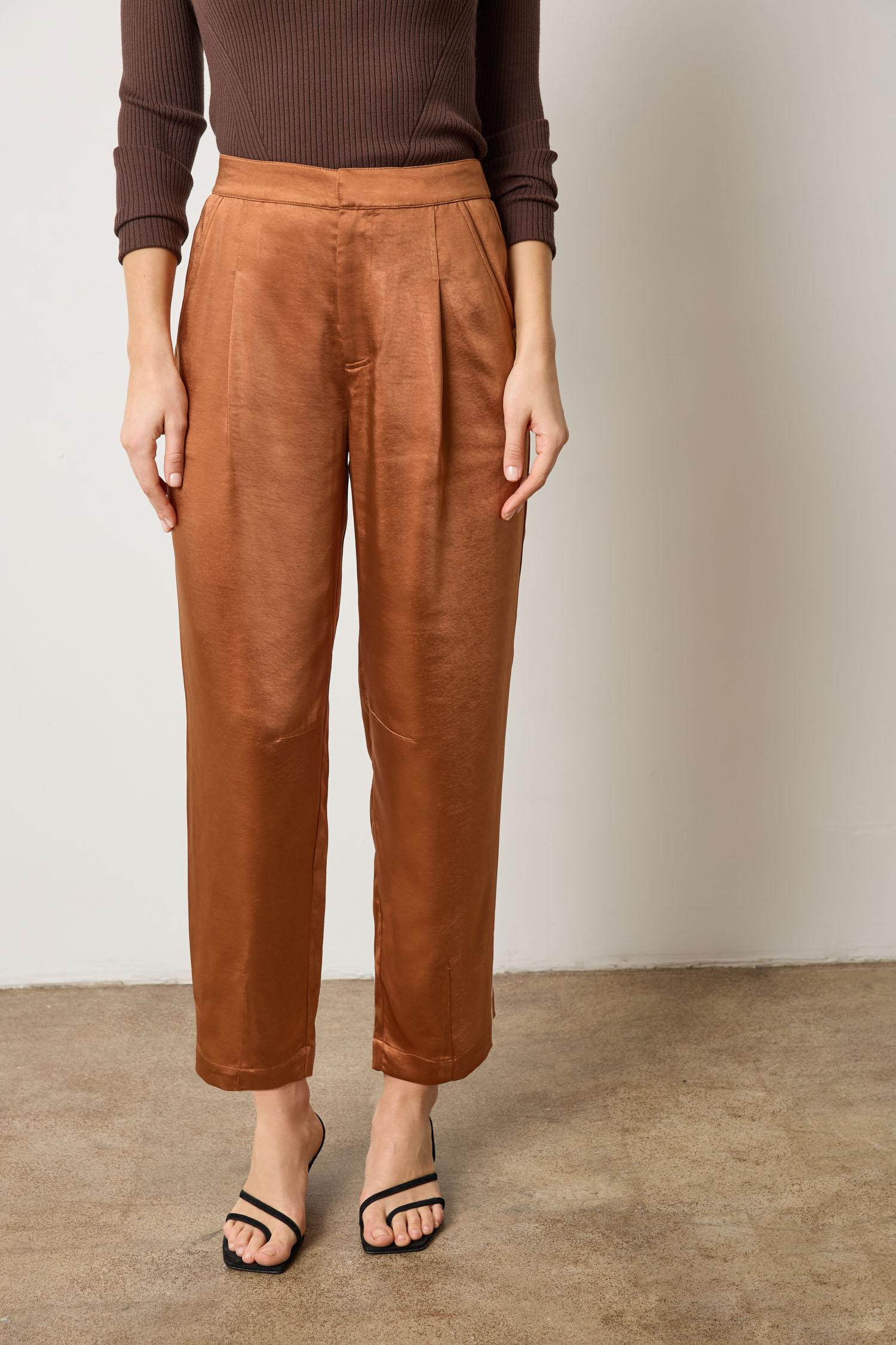 Satin Fly Front Pant Womens Pant Copper A1