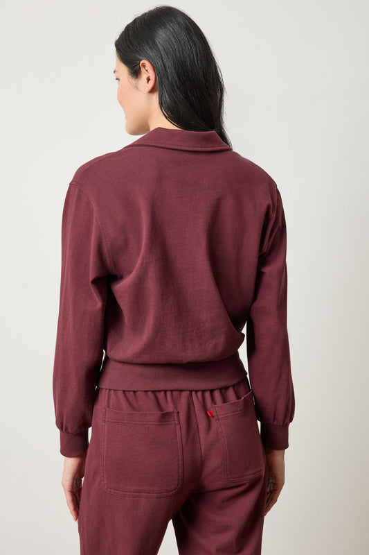 Drop Shoulder Polo in color Mulberry Image A2