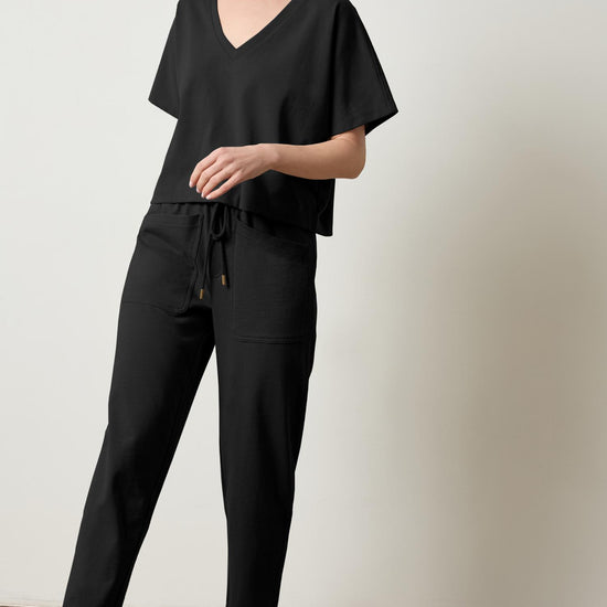 Short Sleeve V-Neck Dolman Womens Top Black A0