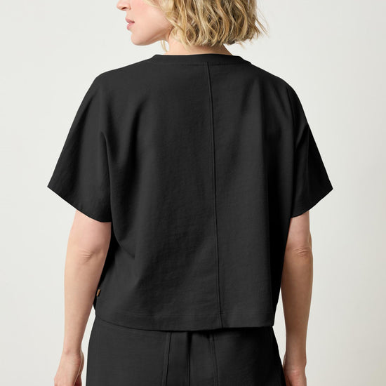 Short Sleeve V-Neck Dolman Womens Top Black A2