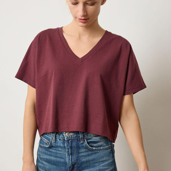 Short Sleeve V-Neck Dolman Womens Top Mulberry A1