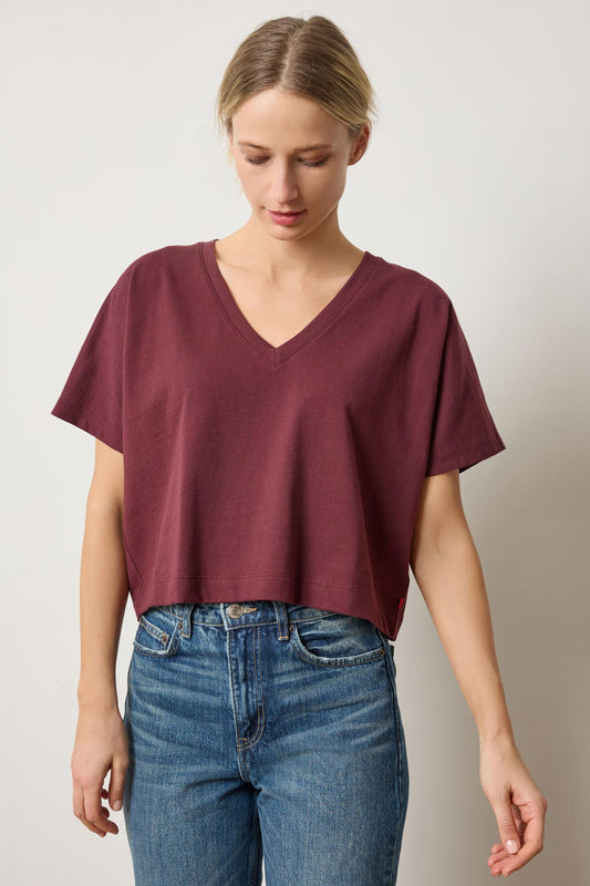 Short Sleeve V-Neck Dolman Womens Top Mulberry A1