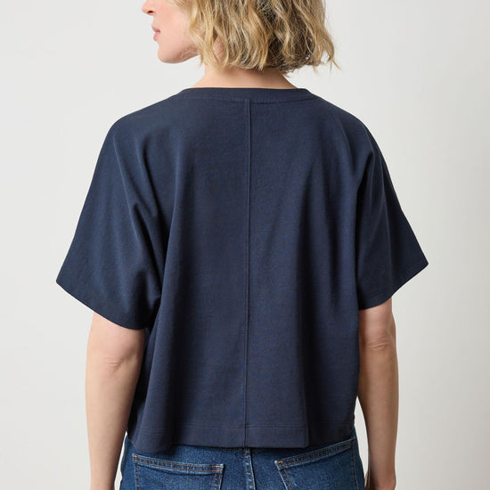 Short Sleeve V-Neck Dolman Womens Top Navy A2