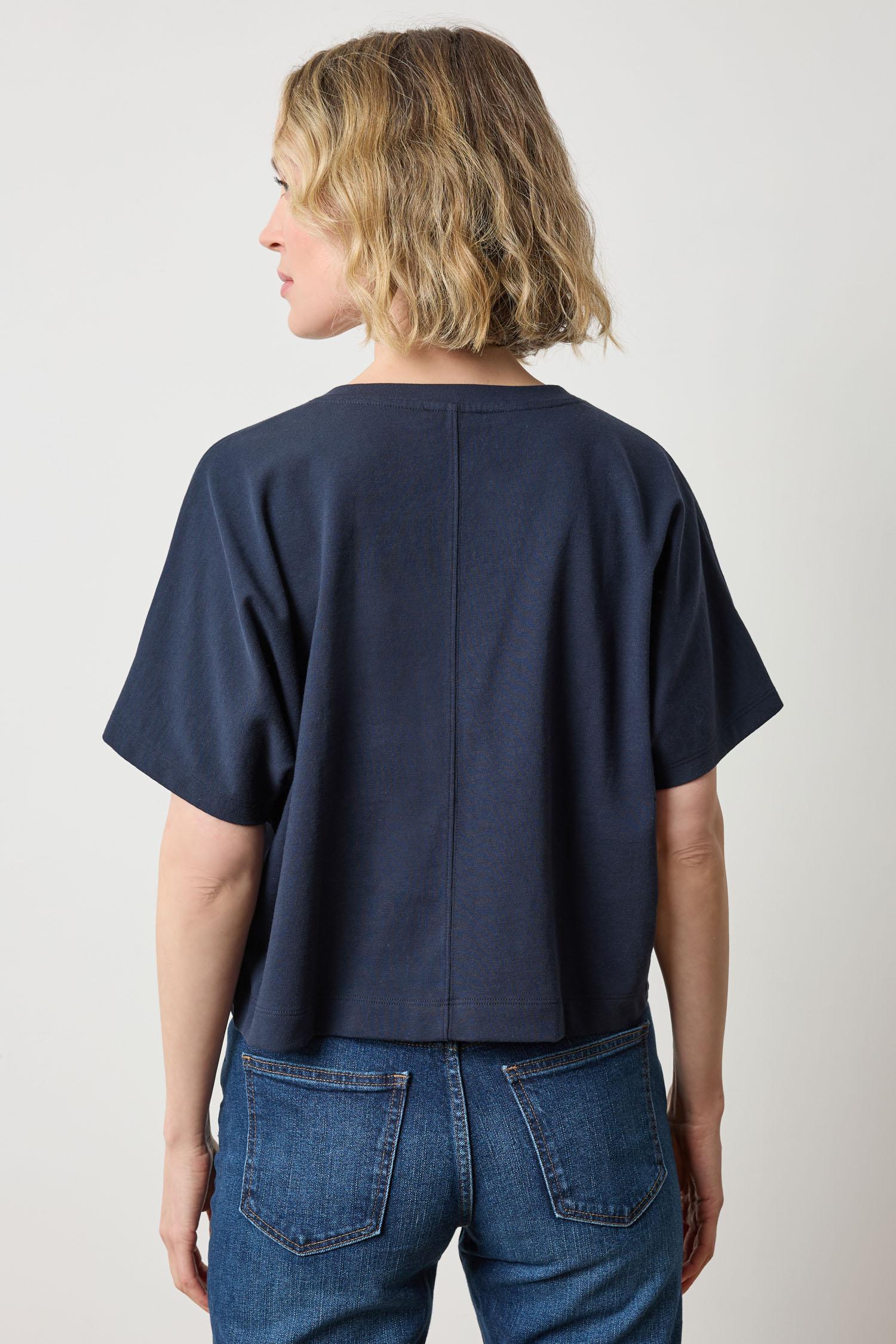 Short Sleeve V-Neck Dolman Womens Top Navy A2