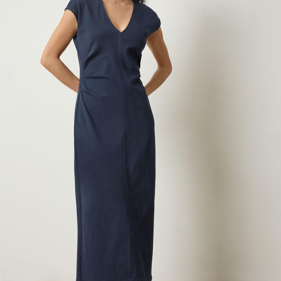 Side Tuck Maxi Dress Womens Dress Navy A1