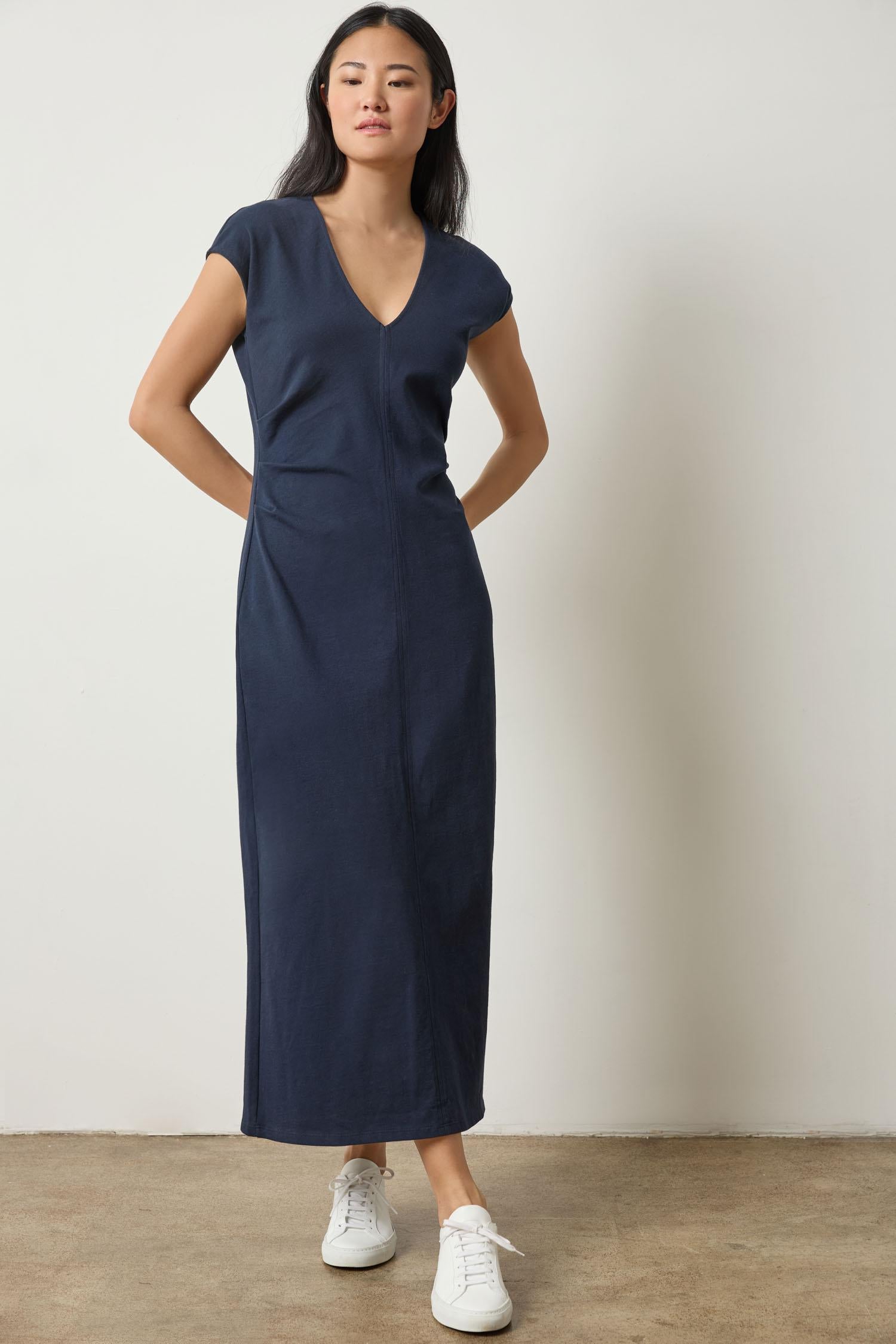 Side Tuck Maxi Dress Womens Dress Navy A1