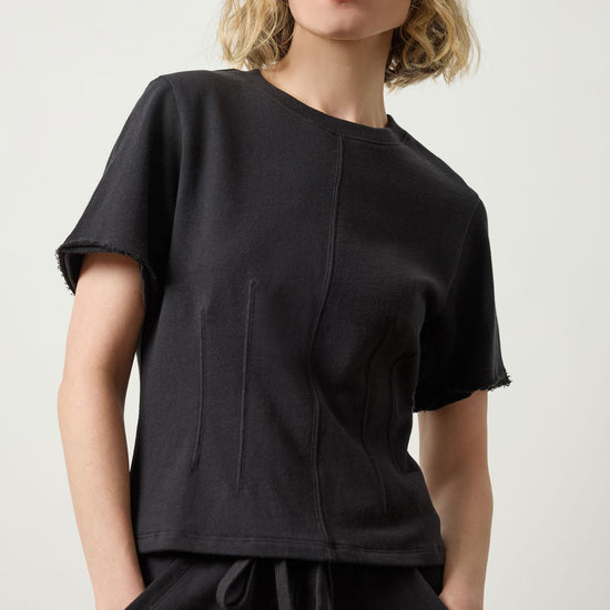 Darted Elbow Sleeve Womens Top Black A1