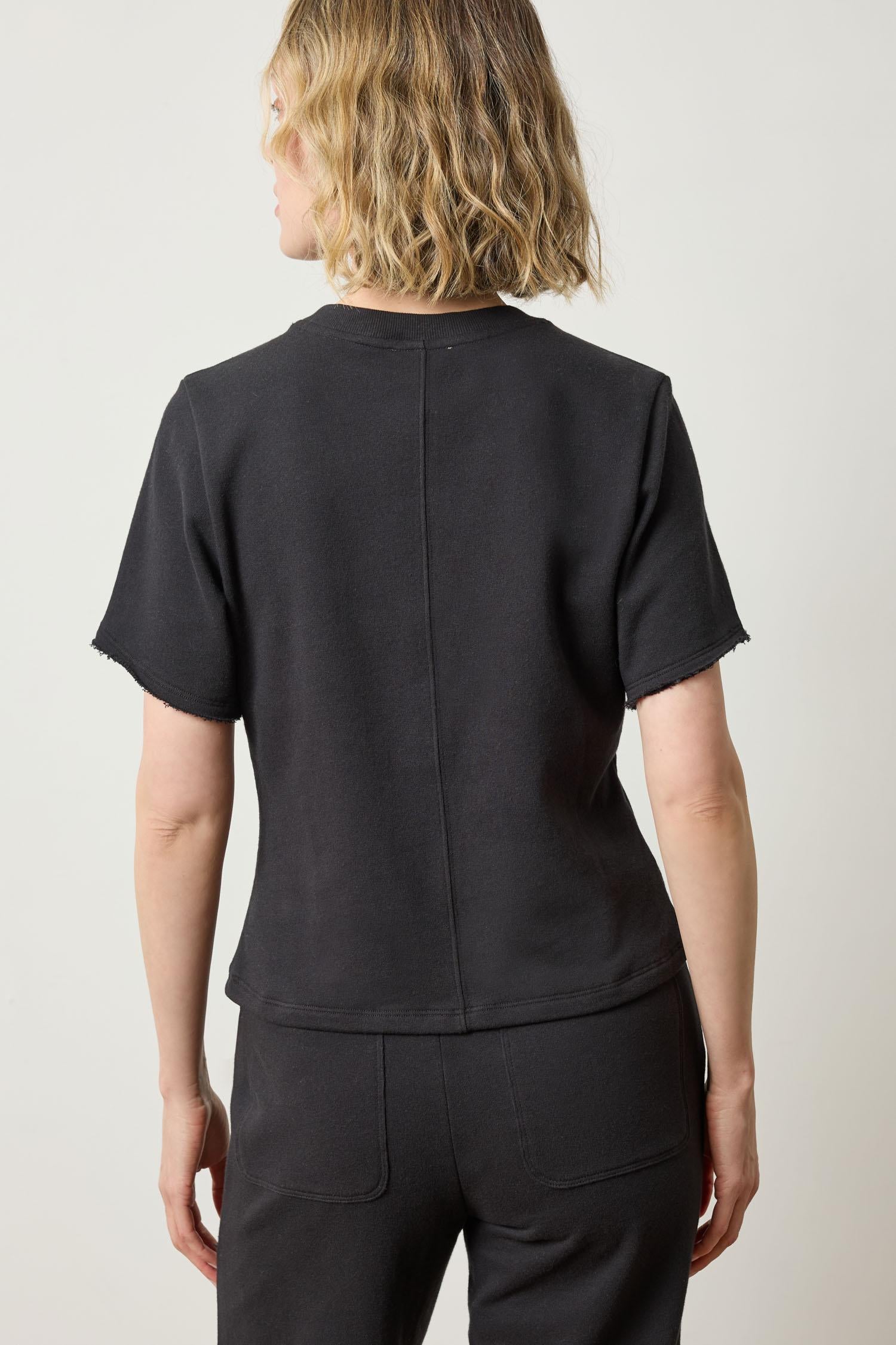 Darted Elbow Sleeve Womens Top Black A2