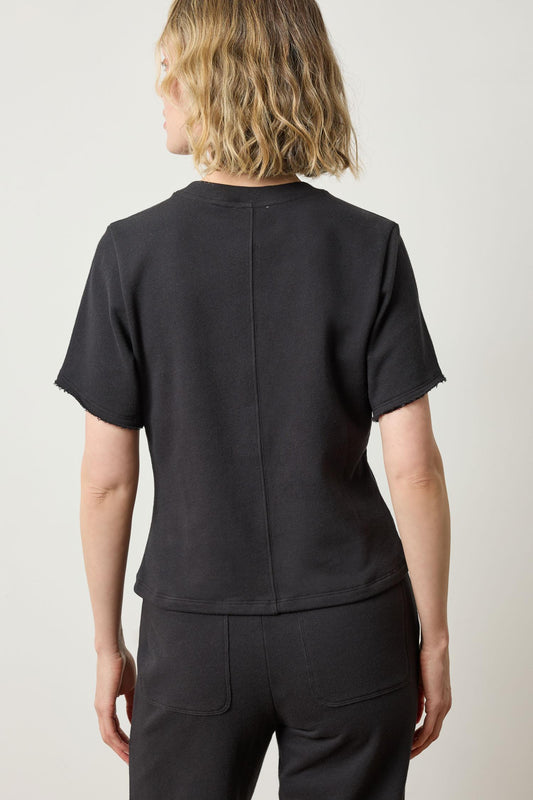 Darted Elbow Sleeve Womens Top Black A2
