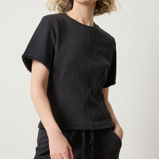 Darted Elbow Sleeve Womens Top Black A3