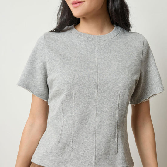 Darted Elbow Sleeve Womens Top Heather Grey A1